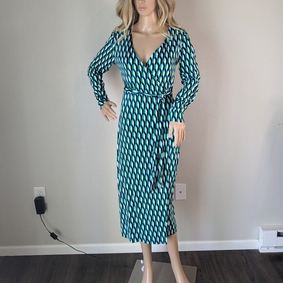 DVF Diane Von Furstenberg X Target Dress Small Green Geometric MIDI Wrap NWT - Picture 1 of 10